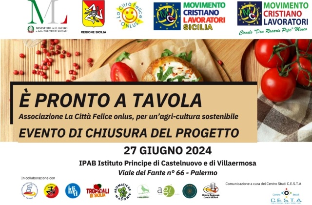 I risultati del progetto “È pronto a tavola” si presentano giovedì 27 giugno, a Palermo